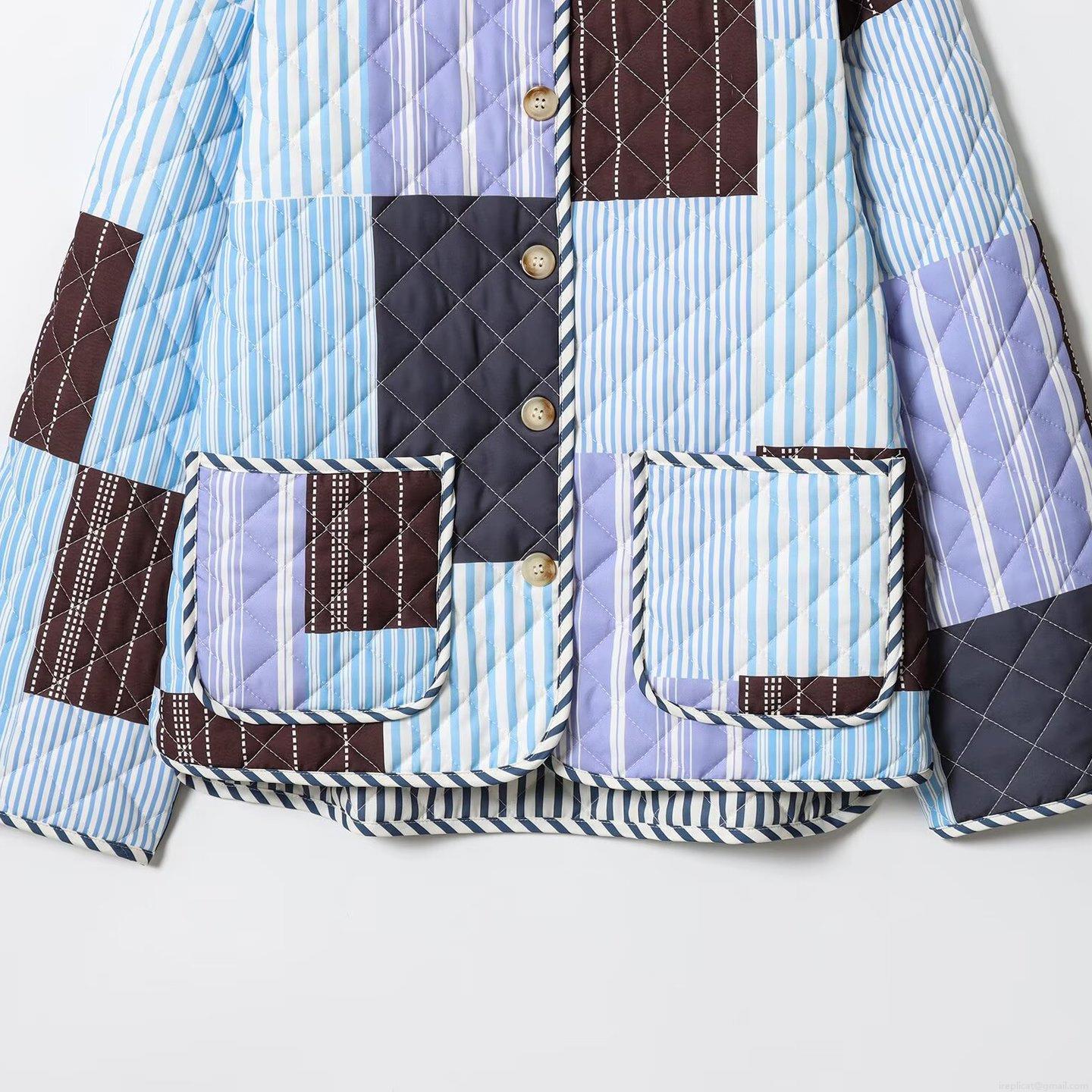 Women's Quilted Jacket Patchwork Print Cotton Padded Coat Casual Lightweight Warm Bohemian Vintage Outerwear Flower Stripe Geometric Pattern For Women