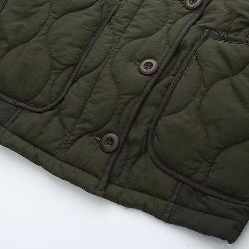Women's Casual Quilted Jacket Polyester Spandex Color Block Wave Pattern Padded Coat Round Neck Single Breasted Warm Outerwear For Women Daily Wear