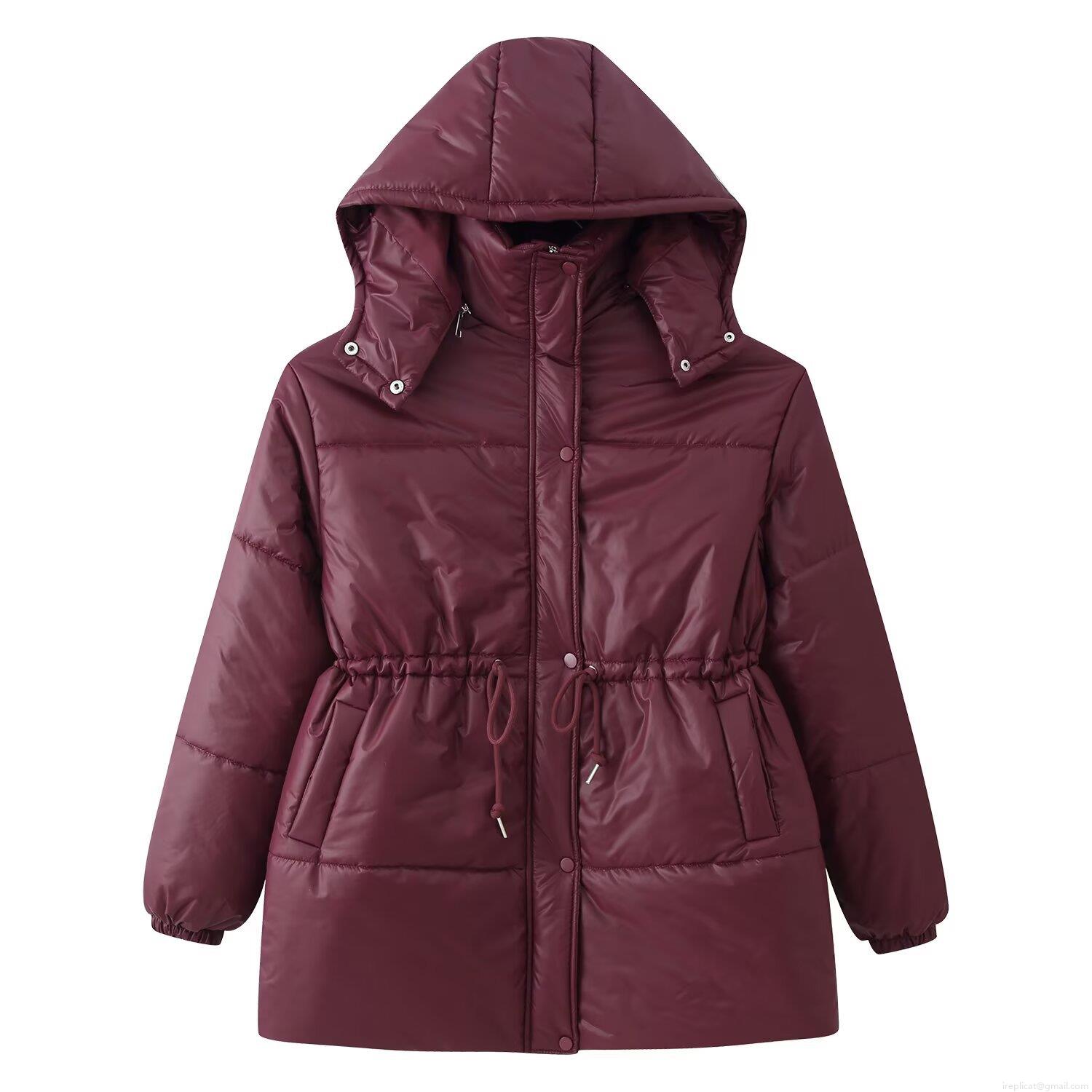 Women's Mid-Length Hooded Puffer Jacket Quilted Cotton-Padded Winter Coat With Drawstring Waist Casual Windproof Outerwear Warm Parka For Ladies