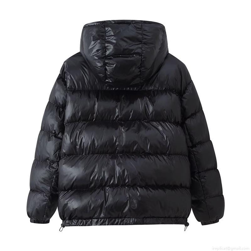 Women's Glossy Hooded Puffer Jacket Shiny Quilted Winter Coat With Zip Pockets Warm Padded Cotton Blend Outerwear Fashion Solid Color Casual Ladies Jacket