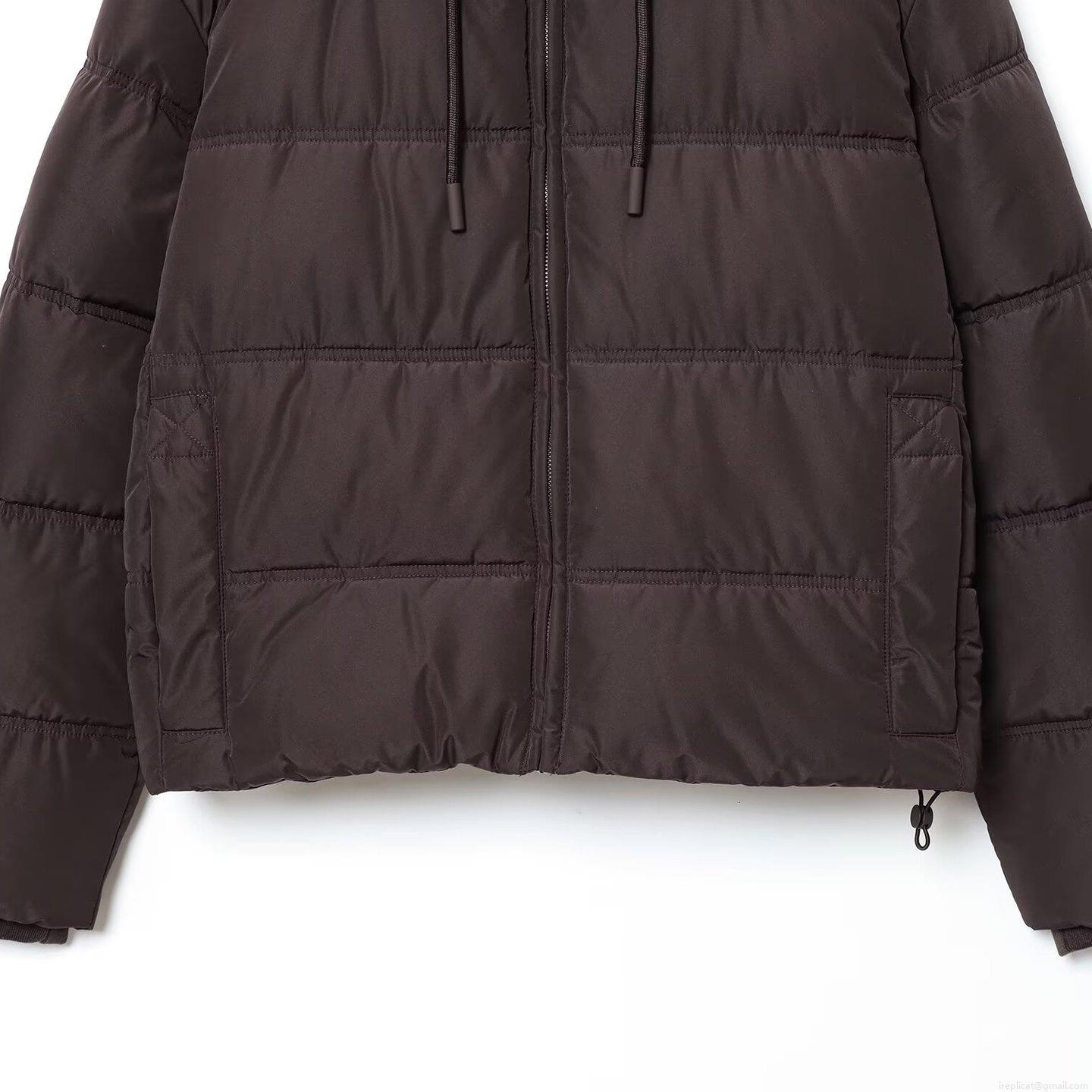 Women's Casual Hooded Puffer Jacket Fashion Solid Color Horizontal Quilted Short Cotton Padded Coat With Pockets And Drawstring Hem For Autumn Winter
