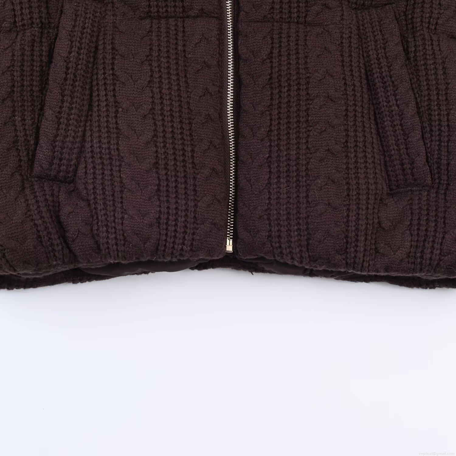 Women's Hooded Padded Jacket Cable Knit Texture Short Puffer Coat Zip Up Winter Warm Outerwear Casual Vintage Style Women Long Sleeve Cotton Blend Padded Jacket