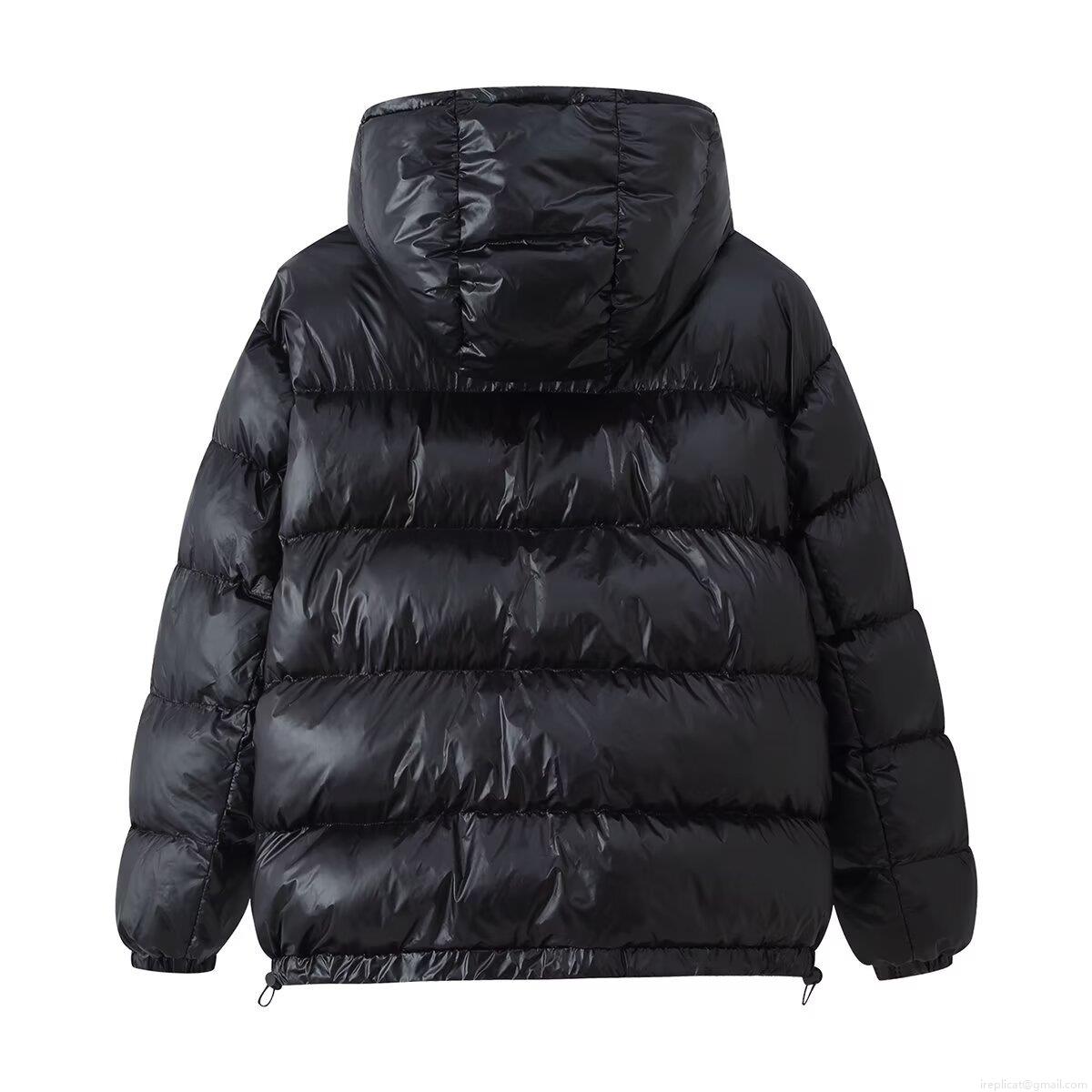 Women's Glossy Hooded Puffer Jacket Casual Short Quilted Cotton Coat With Zipper Pockets Drawstring Hem Winter Warm Outerwear