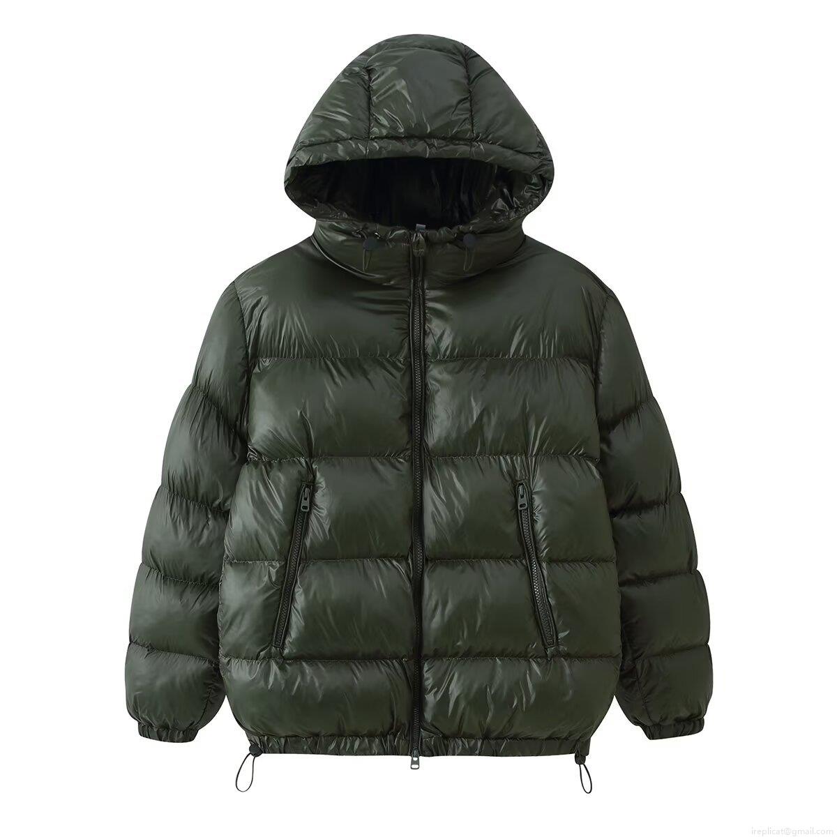 Women's Glossy Hooded Puffer Jacket Casual Short Quilted Cotton Coat With Zipper Pockets Drawstring Hem Winter Warm Outerwear