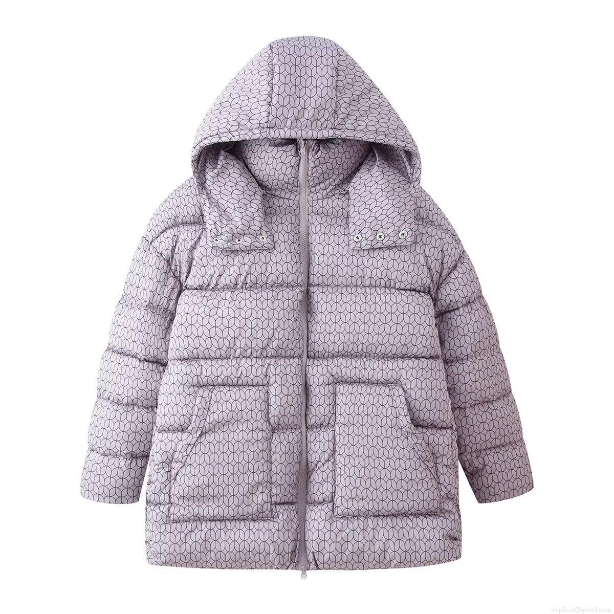 Women's Fashion Geometric Print Hooded Cotton-Padded Jacket Thick Warm Winter Outwear Casual Retro Zip-Up Long Sleeve Coat With Pockets