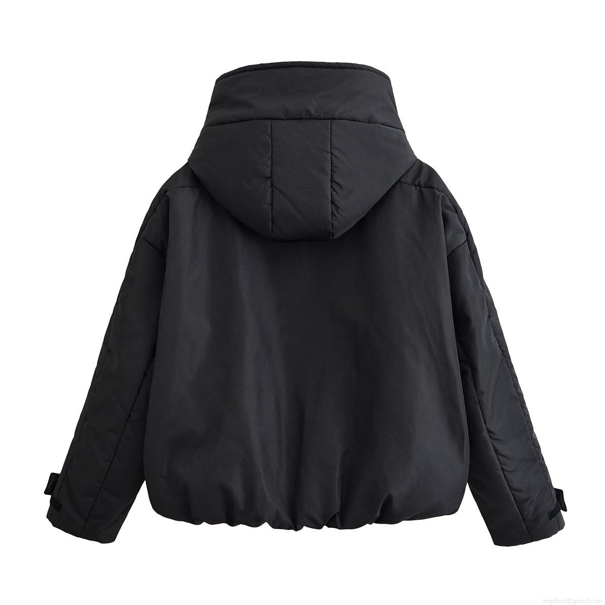 Women's Hooded Padded Jacket 100% Polyester Windproof Warm Loose Fit Casual Short Coat With Pockets And Drawstring For Winter Daily Wear