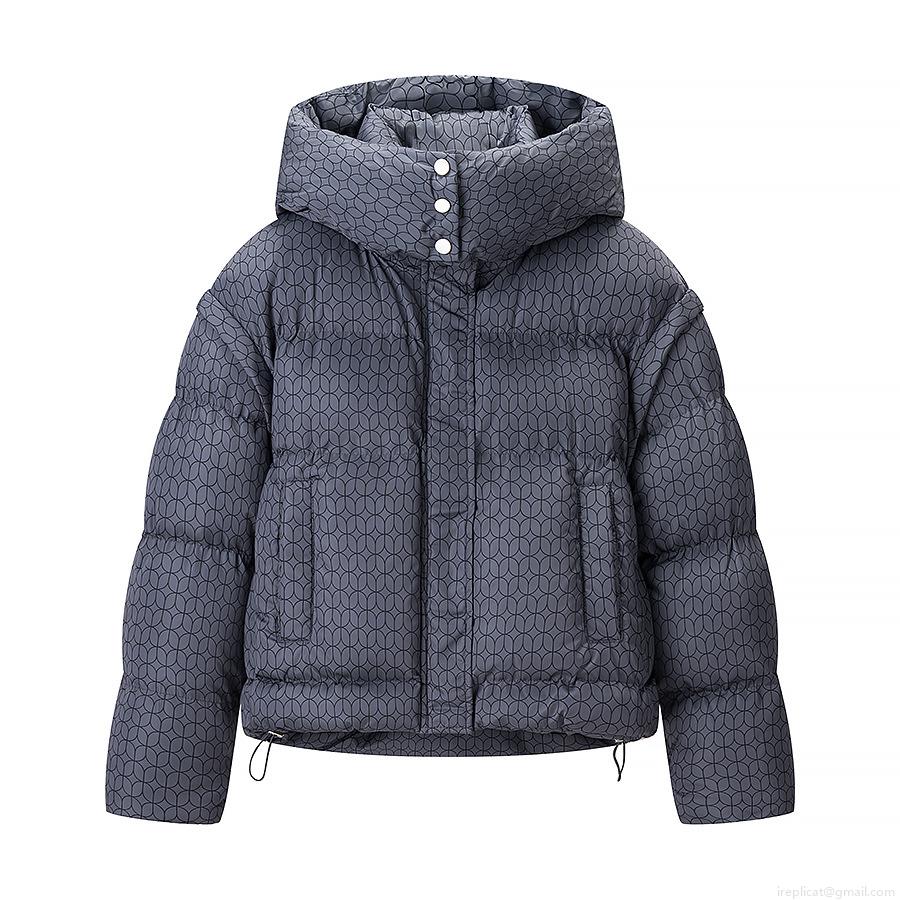 Women's Geometric Print Puffer Jacket Hooded Short Padded Coat Cotton Polyester Thickened Warm Winter Outerwear Casual Streetwear Jacket For Ladies