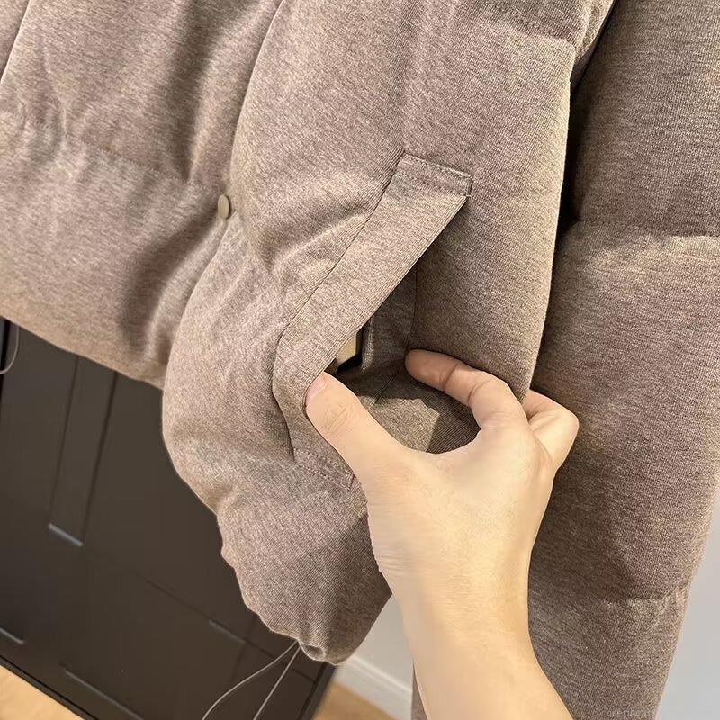 Women's Winter Puffy Padded Jacket With Detachable Scarf Solid Color Quilted Warm Thick Cotton Coat Loose Casual Outerwear Camel