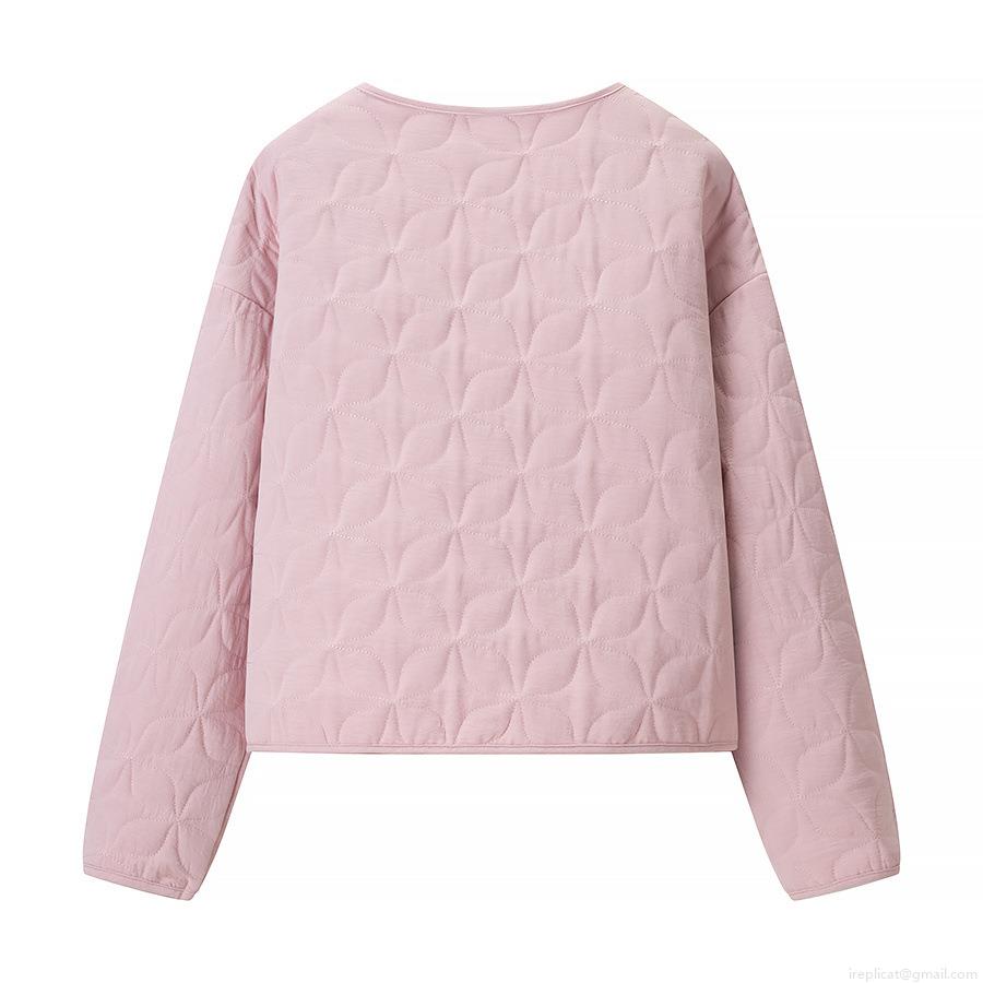 Women Round Neck Quilted Jacket Fashion Casual Loose Floral Quilted Light Padded Winter Coat With Metal Snap Buttons For Daily Wear