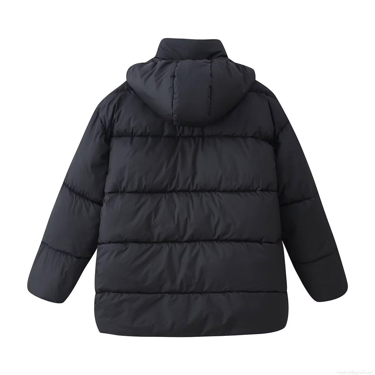 Women's Casual Hooded Puffer Jacket Quilted Mid-Length Cotton Polyester Blend Winter Coat With Zipper And Hood Solid Color Ethnic Style Loose Outerwear