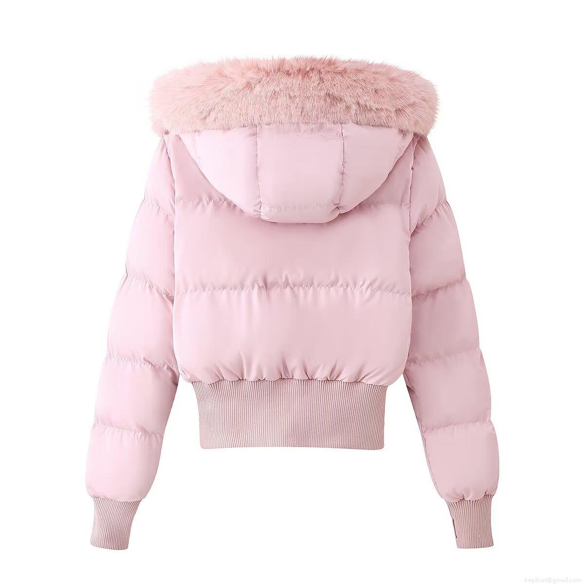 Women's Winter Hooded Cotton Padded Jacket With Faux Fur Collar Knit Patchwork Thumb Hole Cuffs Windproof Warm Loose Fit Coat