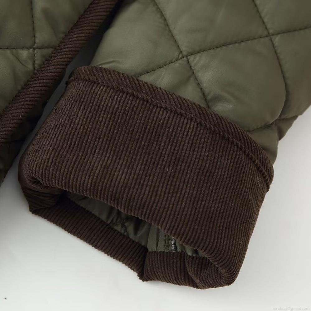 Women's Retro Diamond Quilted Jacket With Corduroy Collar Loose Fit Single Breasted Long Sleeve Casual Padded Coat For Winter