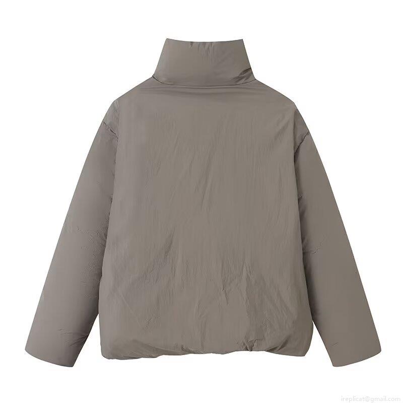 Women's Casual Winter Quilted Padded Jacket Stand Collar Lace-up Windproof Polyester Puffer Outerwear For Daily Warmth Solid Color Short Coat