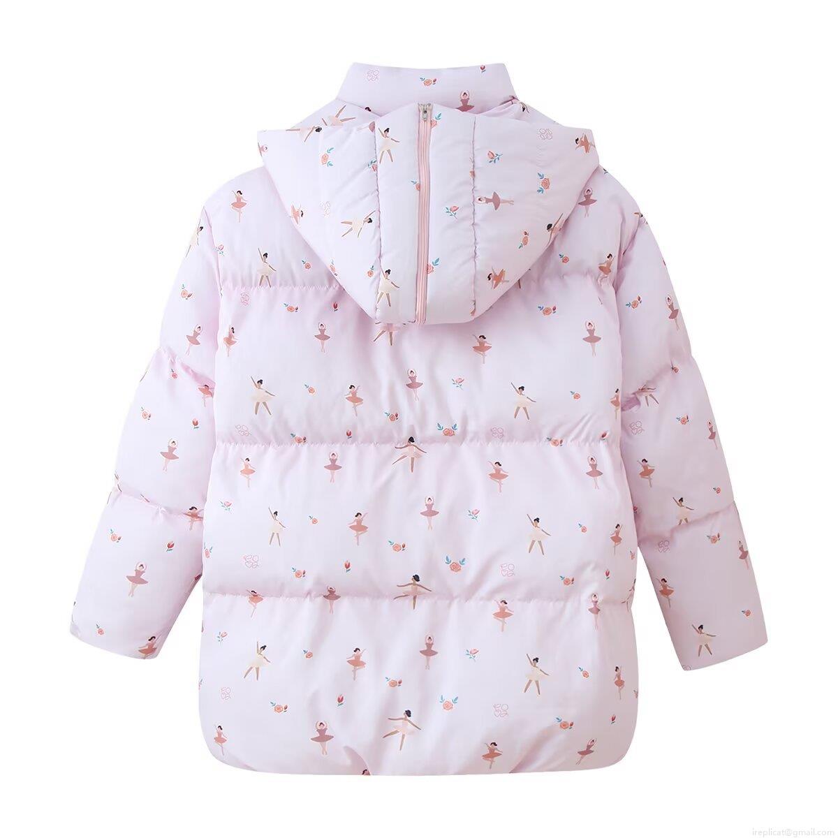 Women Fashion Printed Padded Jacket Winter Warm Hooded Cotton Coat With Zipper Pocket Sweet Ballet Dancer Strawberry Print Casual Loose Outerwear For Ladies