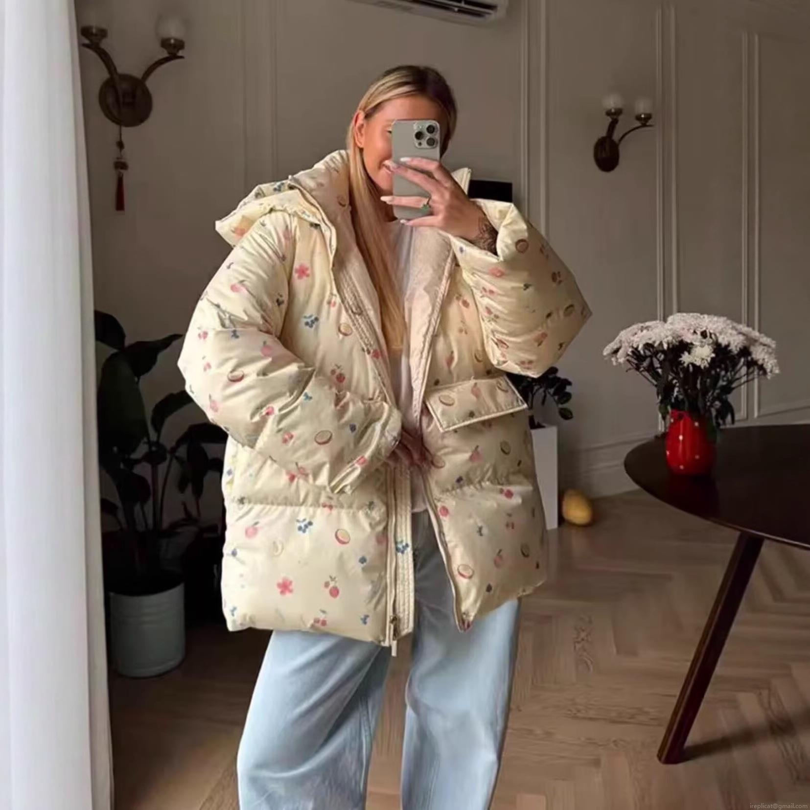 Women's Vintage Floral Printed Hooded Padded Jacket Oversized Cotton Blend Quilted Warm Winter Coat With Full Zip Outwear