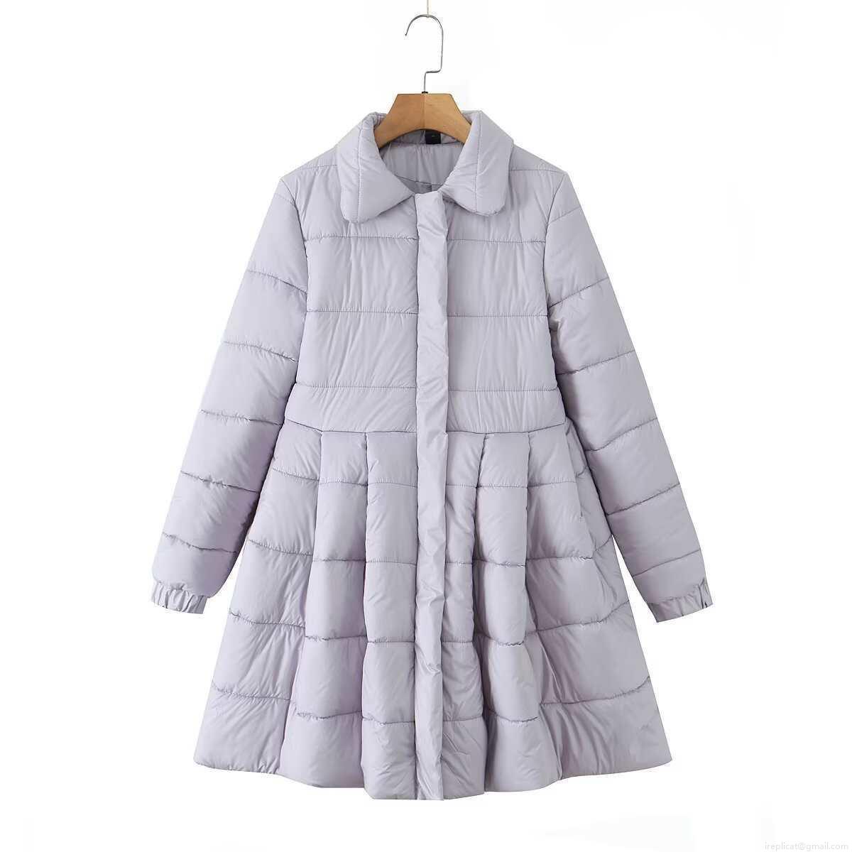 Women's Vintage Quilted Padded Jacket Mid-Length Flare Skirt Hem Cotton Blend Coat Warm Single Breasted Square Collar Winter Parka Outerwear