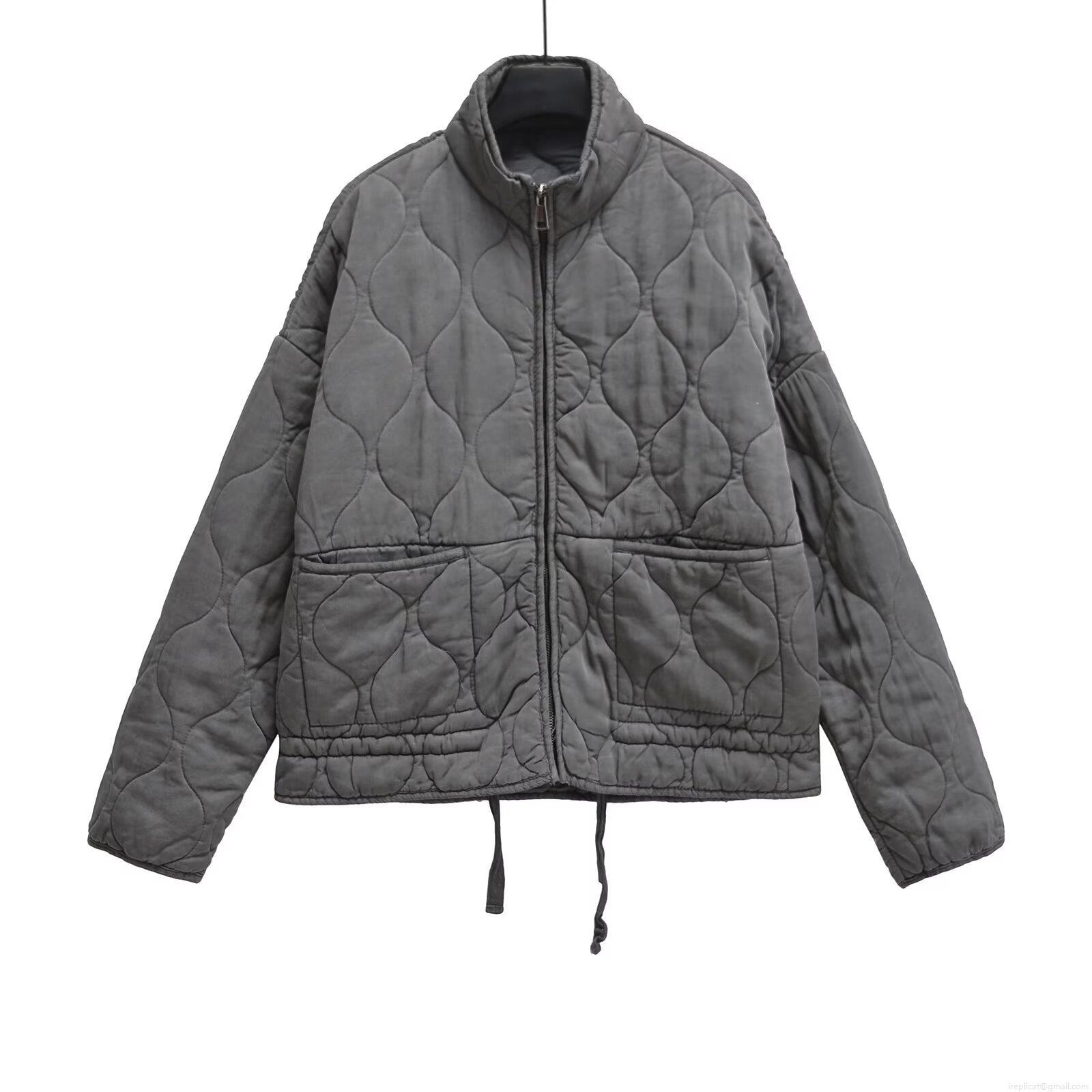 Women's Casual Quilted Puffer Jacket Stand Collar Zip Up Cotton Blend Padded Coat With Drawstring Hem Patch Pockets Vintage Loose Outerwear Winter
