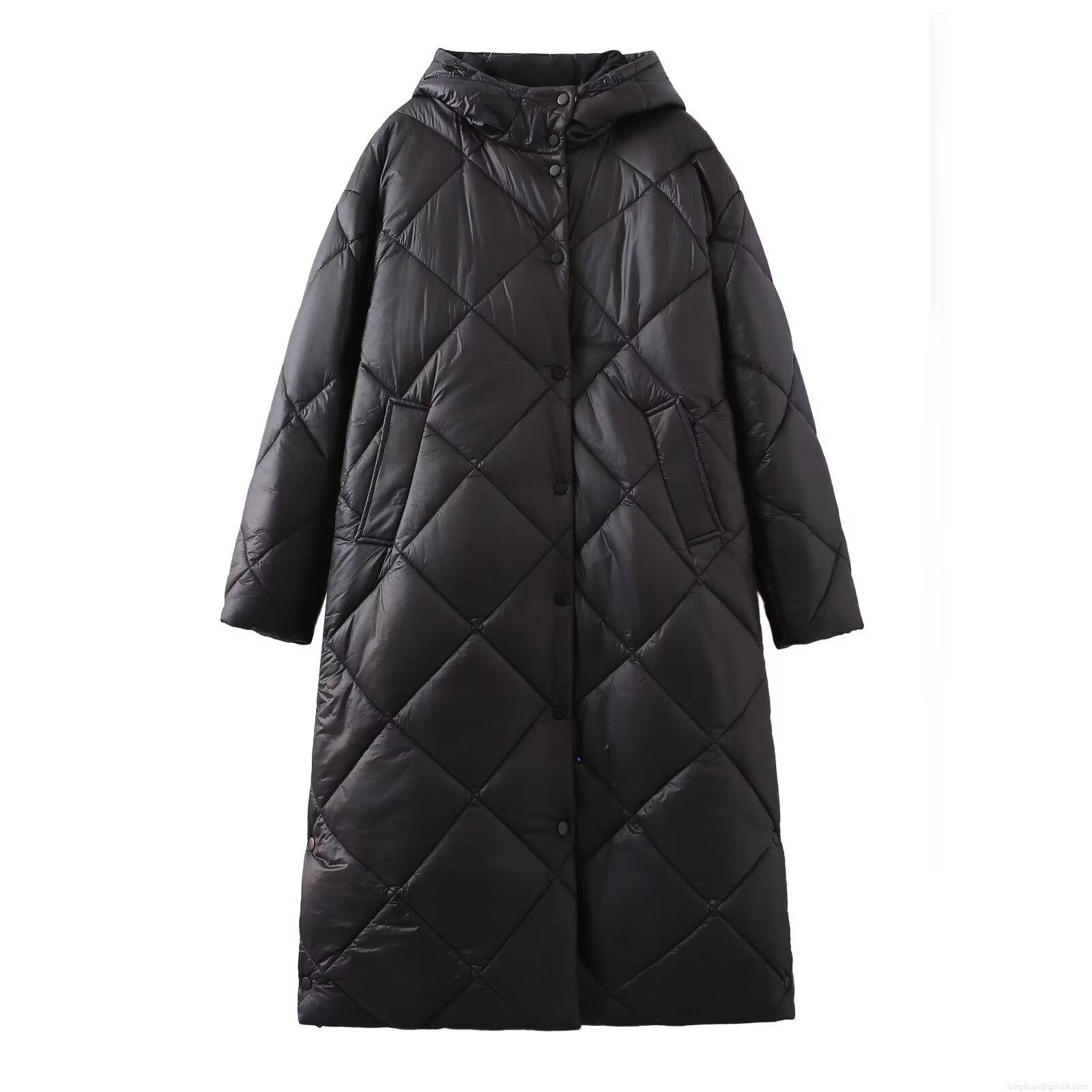 Women's Long Hooded Quilted Puffer Coat Winter Warm Diamond Pattern Padded Jacket Casual Windproof Long Sleeve Button Down Parka Outwear for Women