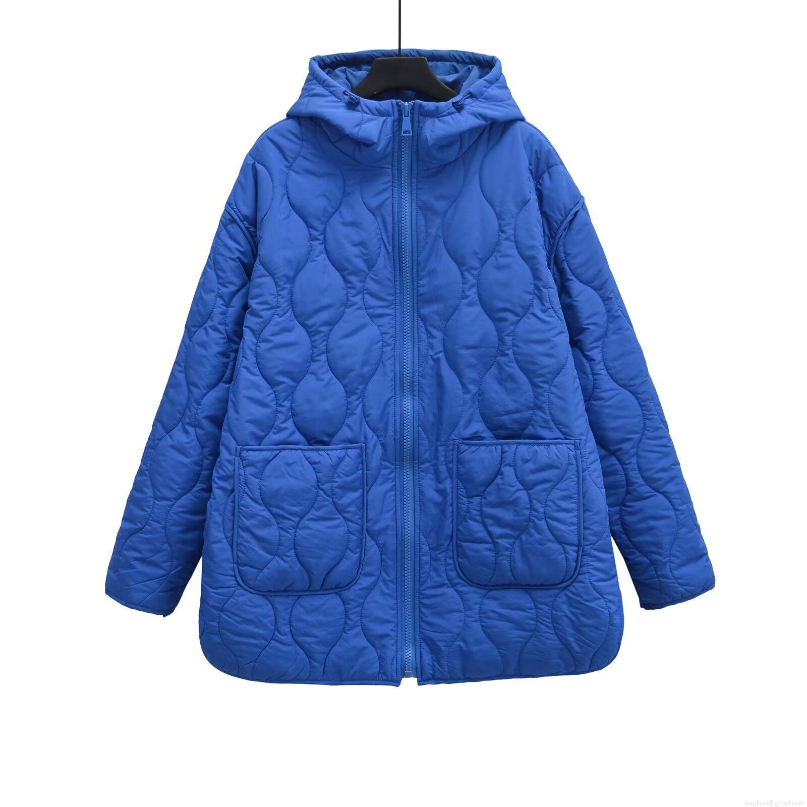 Women Quilted Hooded Jacket Casual Long Sleeve Wave Quilted Puffer Coat With Large Pockets Solid Color Lightweight Outerwear For Autumn Winter