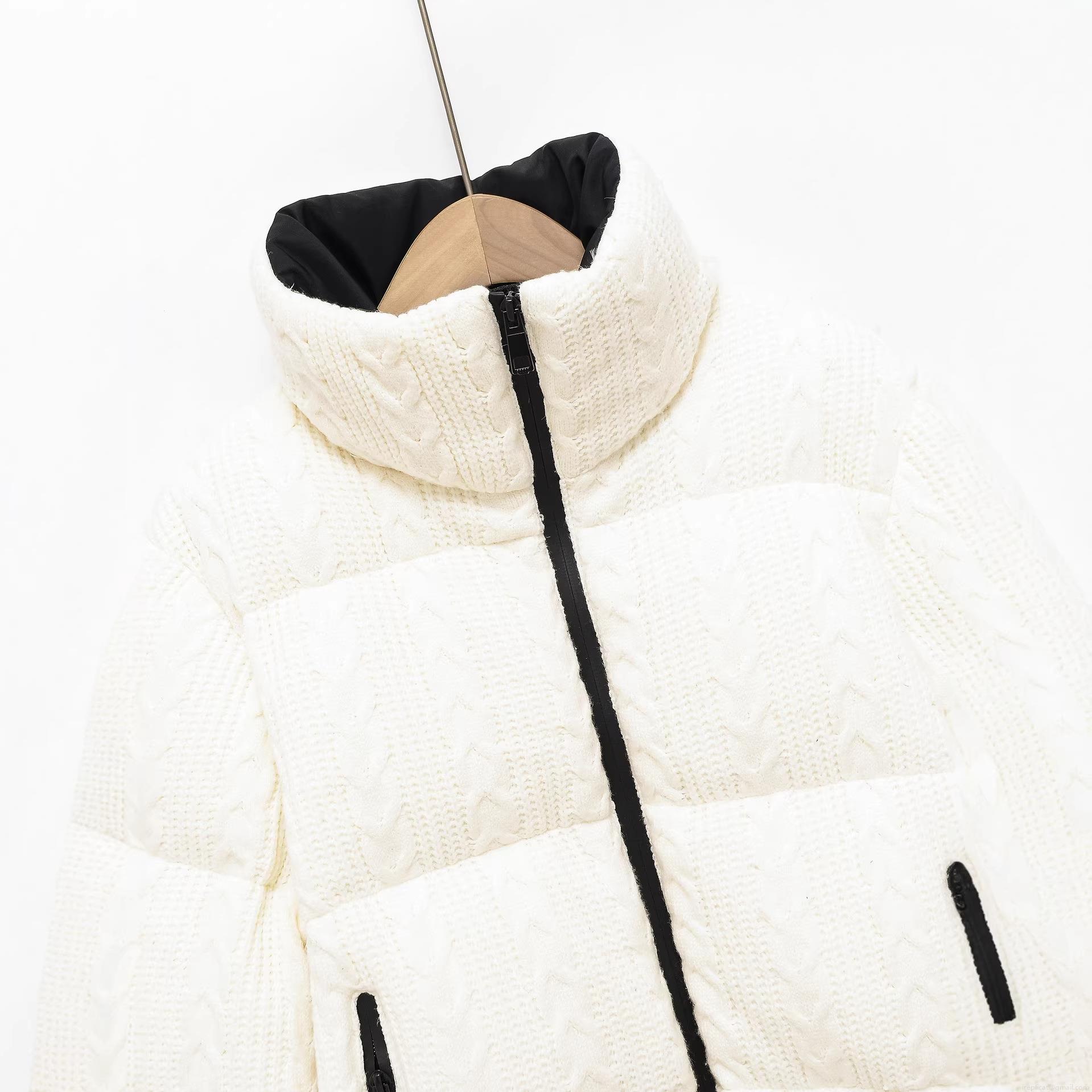 Women's Casual Winter Puffer Jacket Cable Knit Texture Thick Warm Stand Collar Windproof Ski Coat Retro Women's Outerwear