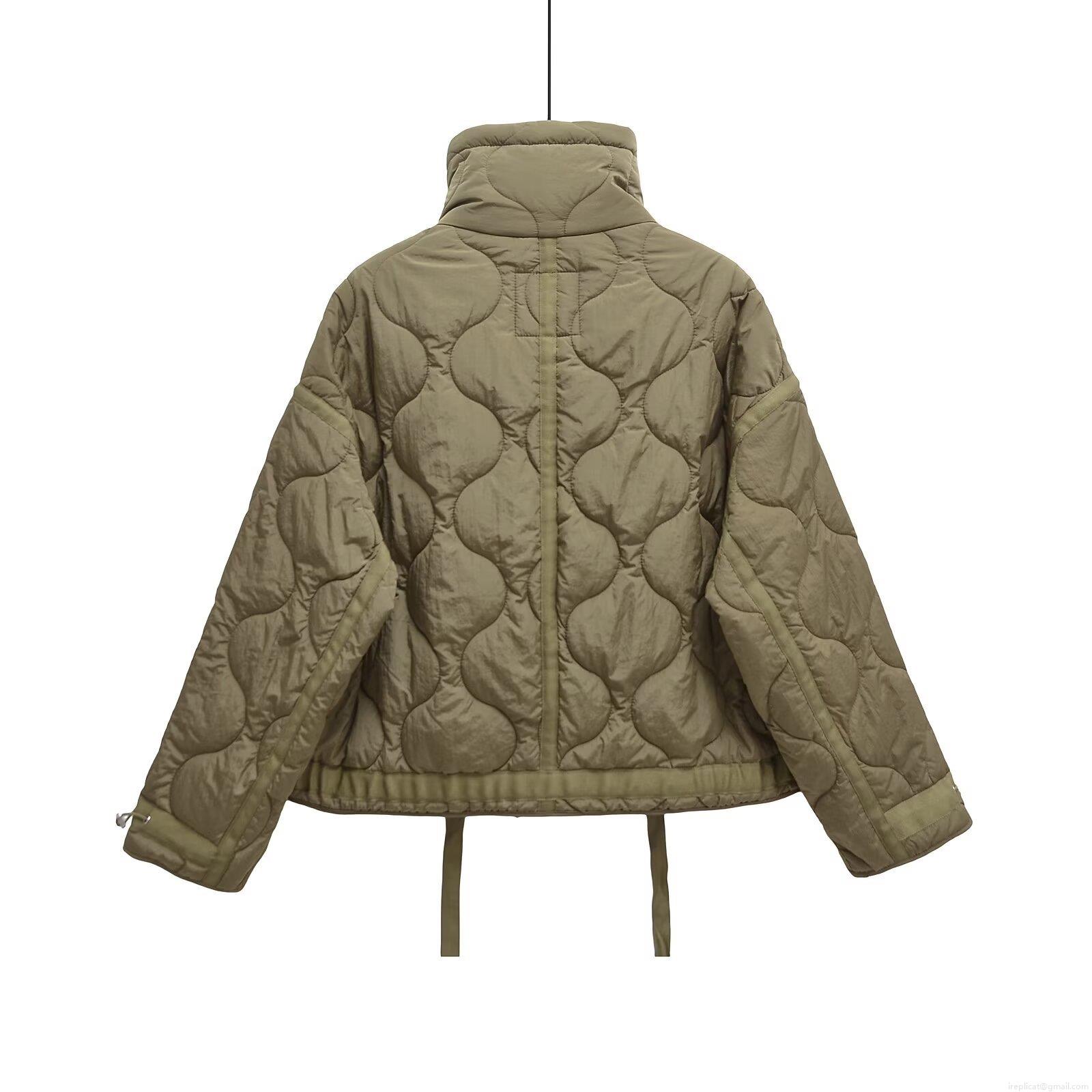 Women's Water Ripple Quilted Padded Jacket Casual Stand Collar Loose Fit Outerwear With Drawstring Hem And Multi Pockets For Winter Autumn Fashion
