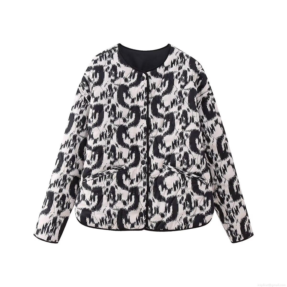 Women's Ethnic Print Quilted Padded Jacket Round Neck Button Up Lightweight Warm Outerwear Retro Bohemian Geometric Print Long Sleeve Autumn Winter Coat With Pockets