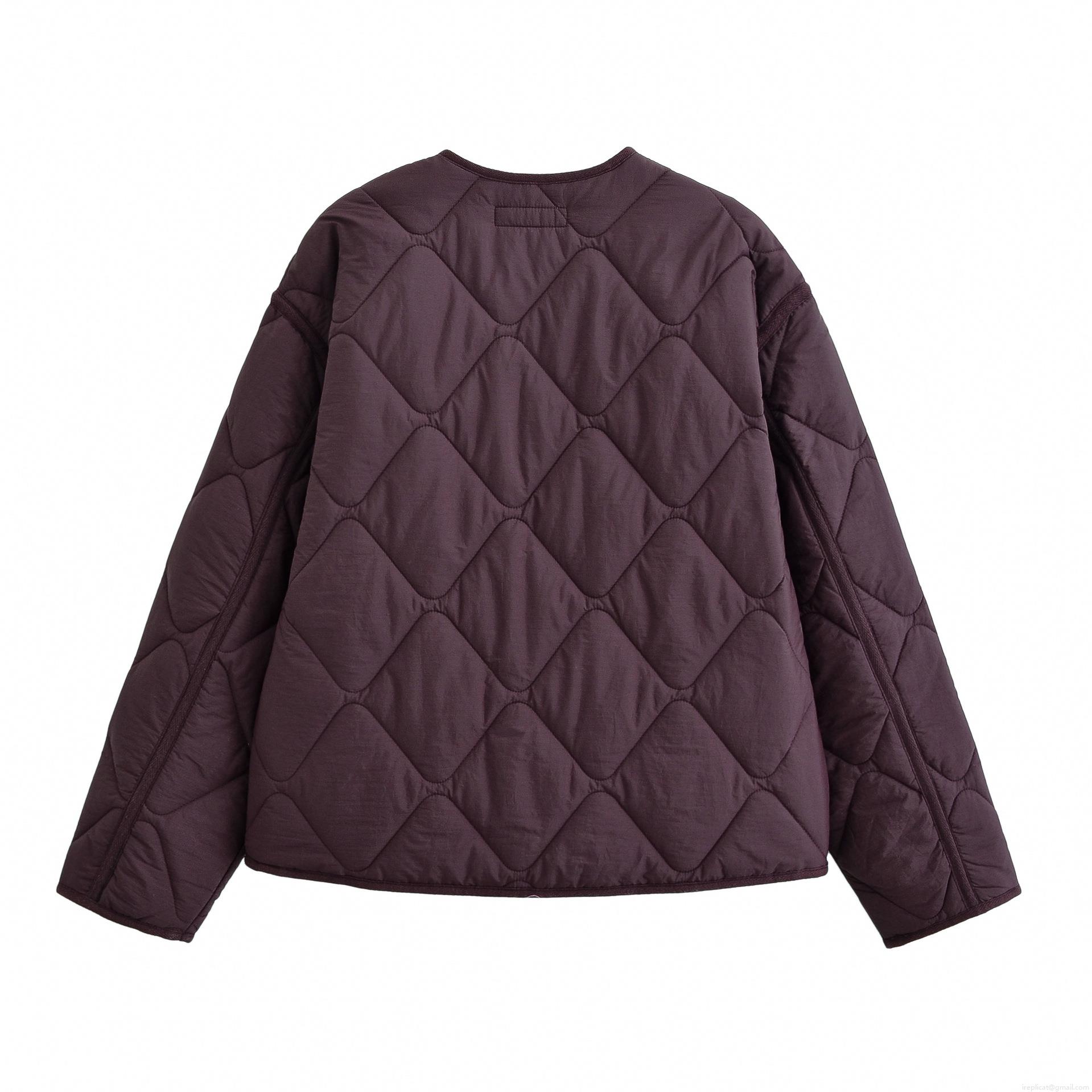 Women's Fashion Quilted Puffer Jacket Lightweight Diamond Lattice Pattern Warm Outerwear Solid Color Round Neck Button Down Coat with Pockets for Casual Daily Commuter