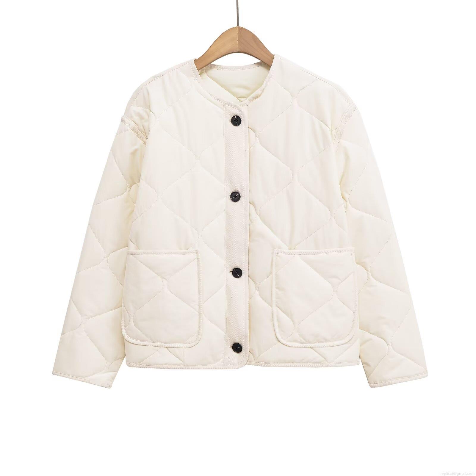 Women's Casual Quilted Jacket Cotton Polyester Blend Lightweight Padded Coat Winter Warm Loose Fit Round Neck Outwear With Contrast Buttons And Patch Pockets Vintage Solid Color Streetwear For Ladies