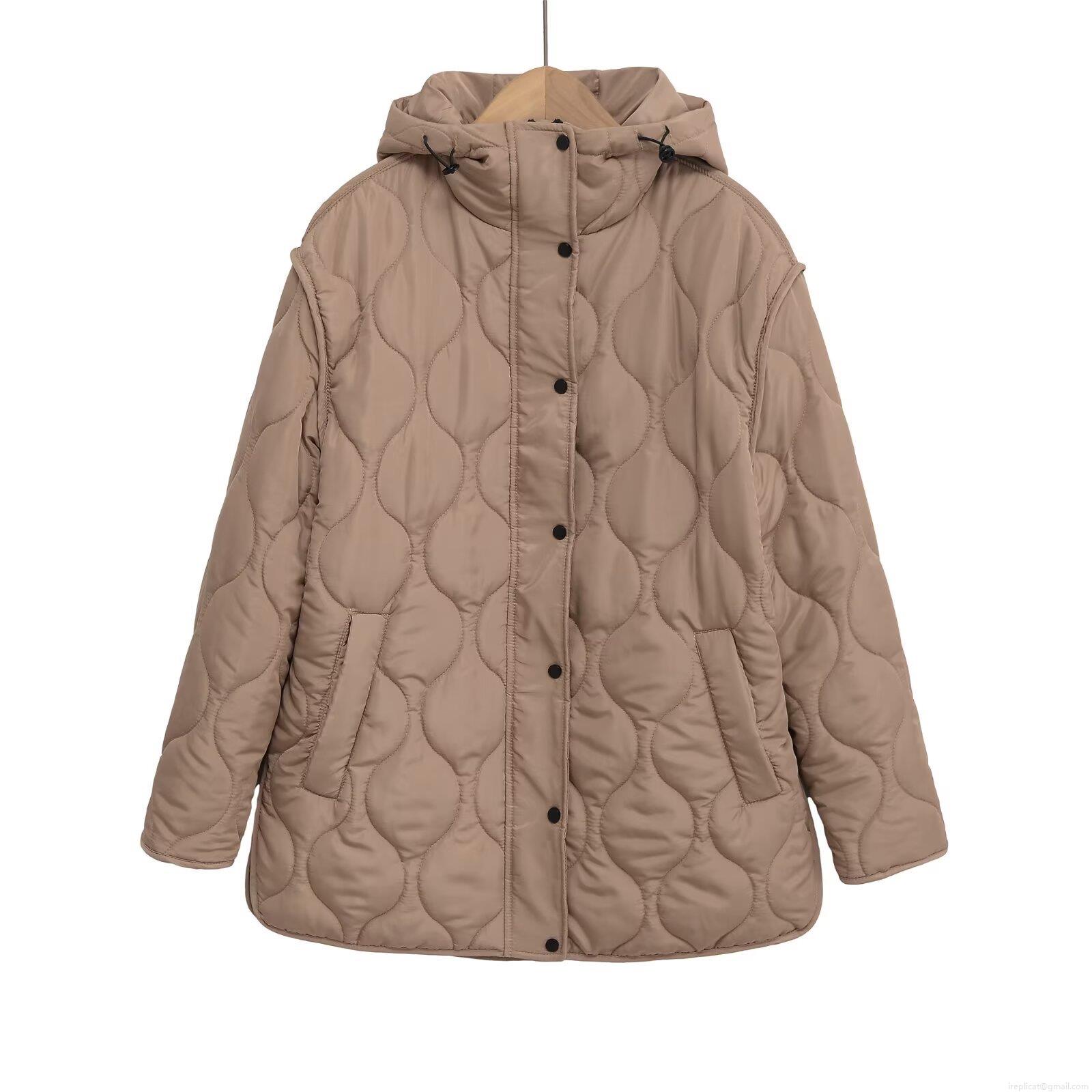 Women's Casual Onion Quilted Padded Jacket Hooded Loose Autumn Winter Long Sleeve Cotton Blend Coat With Metal Snaps Solid Color Outerwear