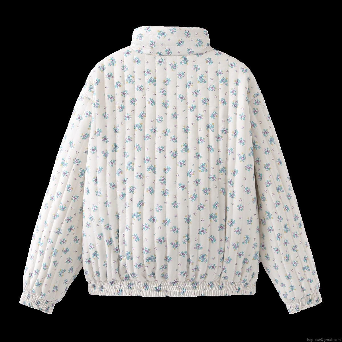 Women's Floral Quilted Jacket Stand Collar Zipper Puffer Coat Winter Warm Outwear Polyester Cotton Blend Floral Print Lightweight Padded Jacket For Women