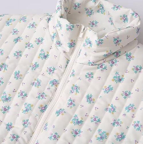 Women's Floral Quilted Jacket Stand Collar Zipper Puffer Coat Winter Warm Outwear Polyester Cotton Blend Floral Print Lightweight Padded Jacket For Women