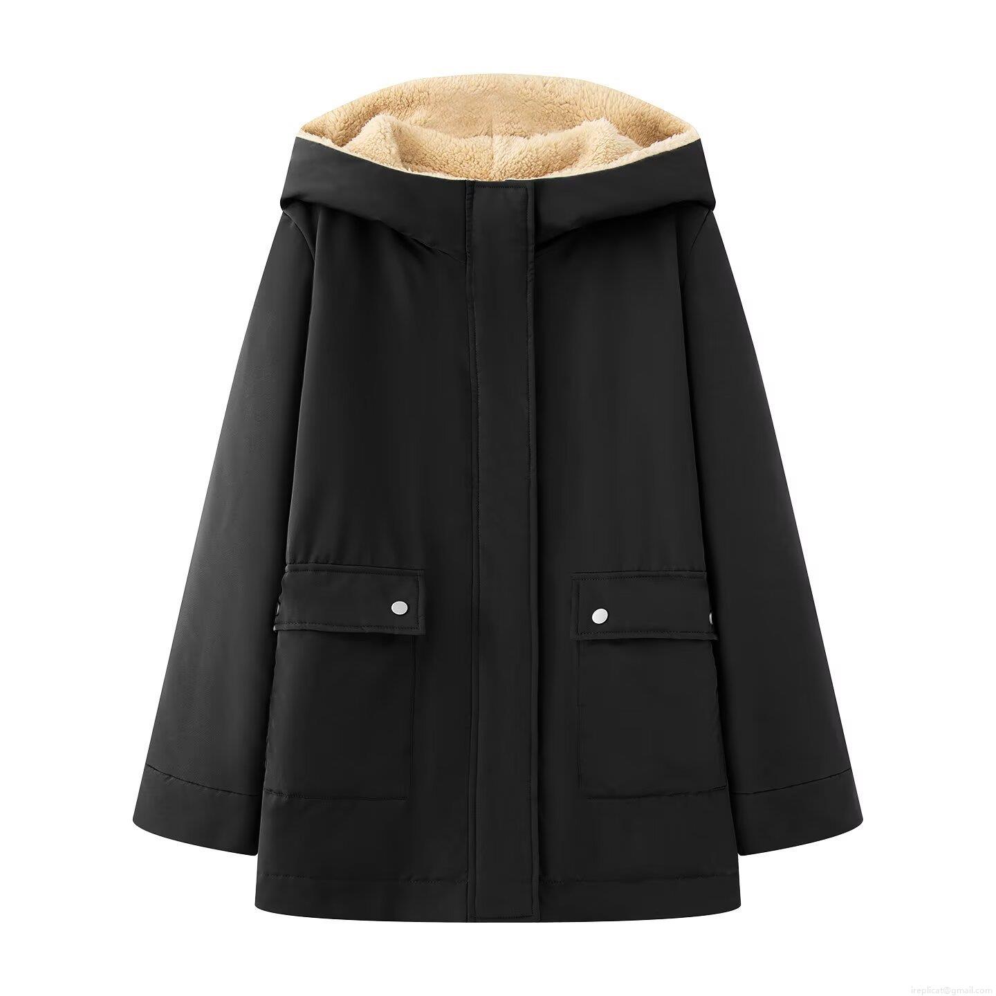 Women's Hooded Parka Jacket Sherpa Lined Fleece Warm Winter Coat With Pockets Solid Color Windproof Casual Outerwear For Women