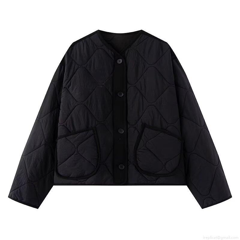 Women's Fashion Quilted Puffer Jacket Round Neck Long Sleeve Warm Lightweight Cotton Padded Outerwear With Pockets Solid Color Vintage Casual Button Down Coat For Women