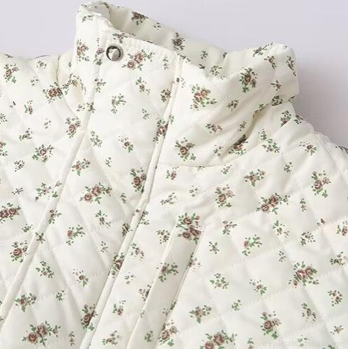 Women Quilted Floral Jacket Cotton Padded Puffer Coat Vintage Stand Collar Short Ethnic Style Outerwear For Lady Casual Warm Autumn Winter