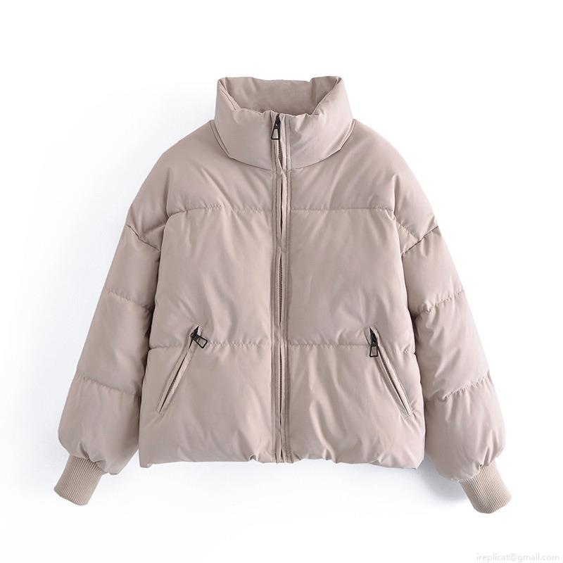 Women's Fashion Casual Quilted Puffer Jacket Stand Collar Zip Up Winter Warm Cotton Padded Bread Coat With Ribbed Cuffs Outerwear For Women
