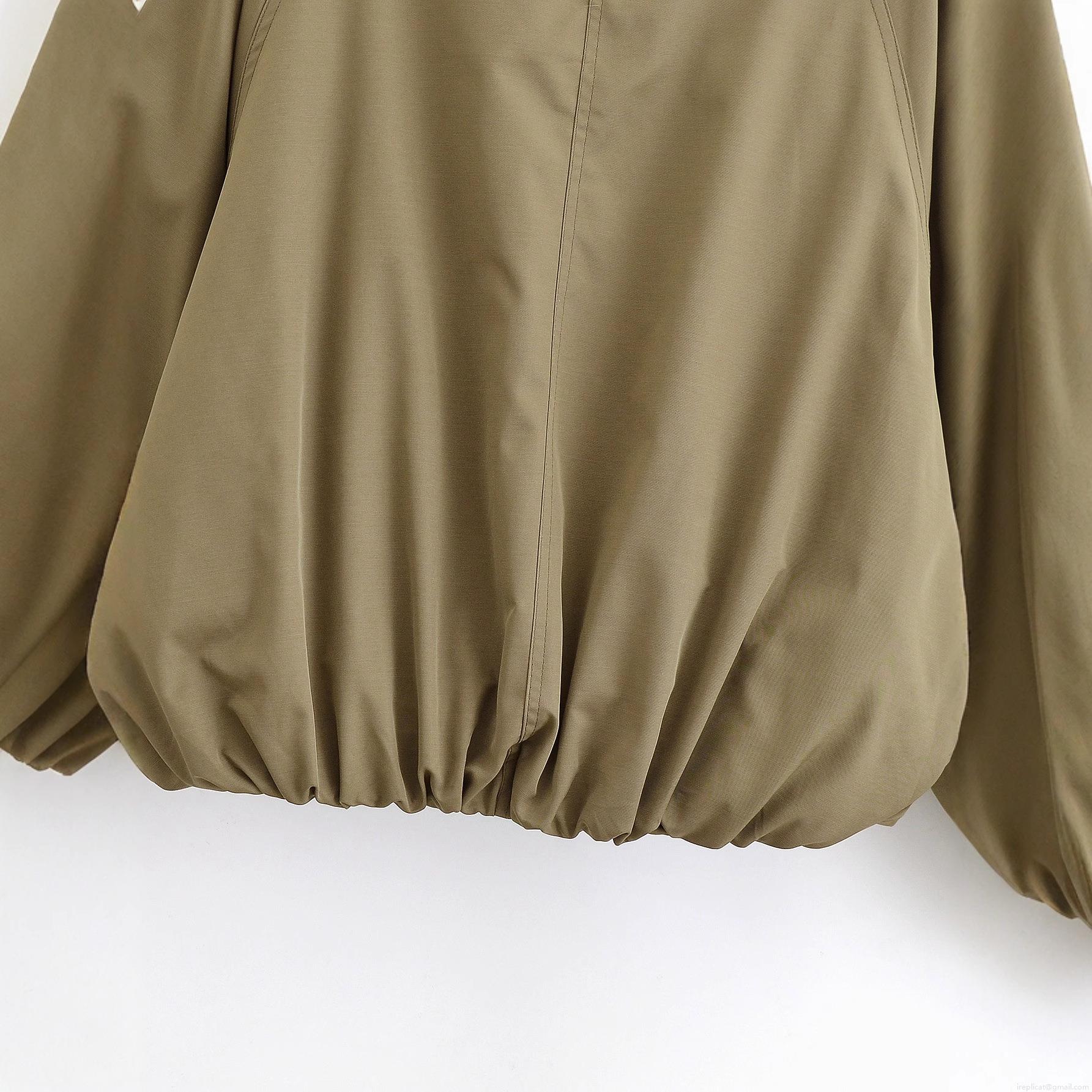 Women's Fashion Padded Jacket With Faux Fur Collar Horn Buckle Short Loose Khaki Cotton Coat For Autumn Winter Casual Warm Outerwear