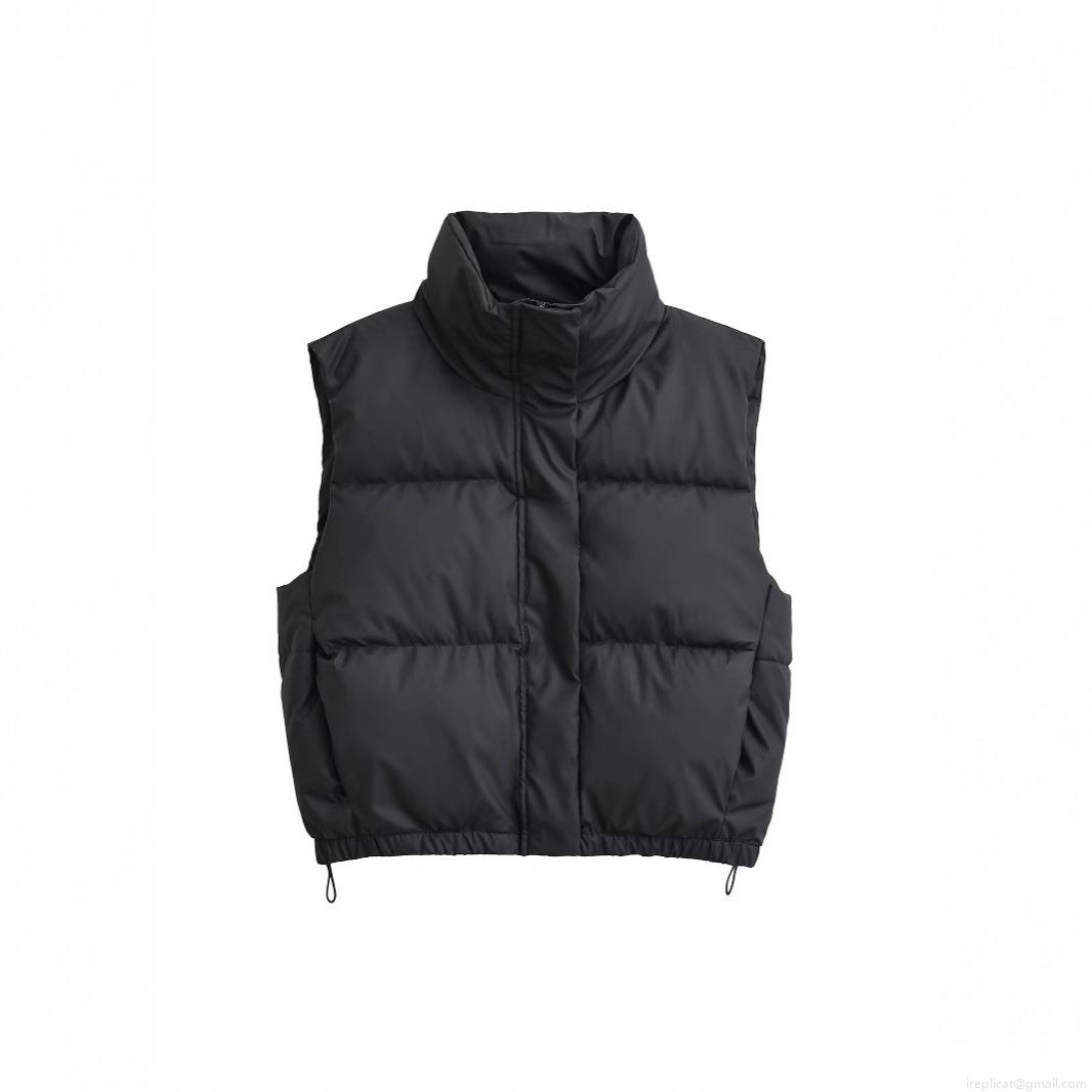 Women Stand-up Collar Puffer Vest Sleeveless Quilted Padded Gilet Warm Windproof Polyester Winter Waistcoat Casual Streetwear Short Outerwear With Drawstring Hem Solid Color