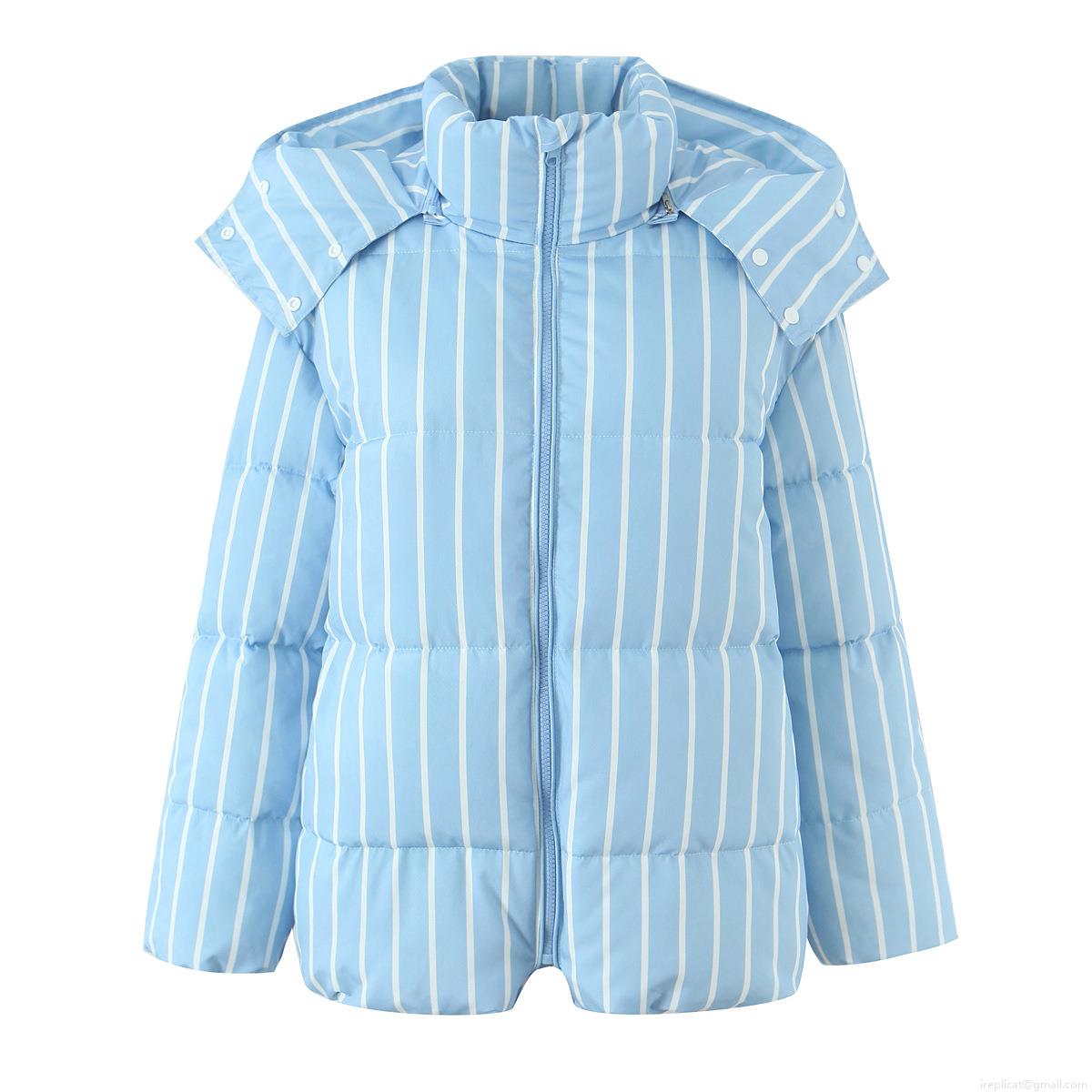 Women's Striped Hooded Puffer Jacket Vintage Contrast Color Vertical Stripes Winter Warm Quilted Cotton-Padded Coat With Zipper For Ladies Outerwear