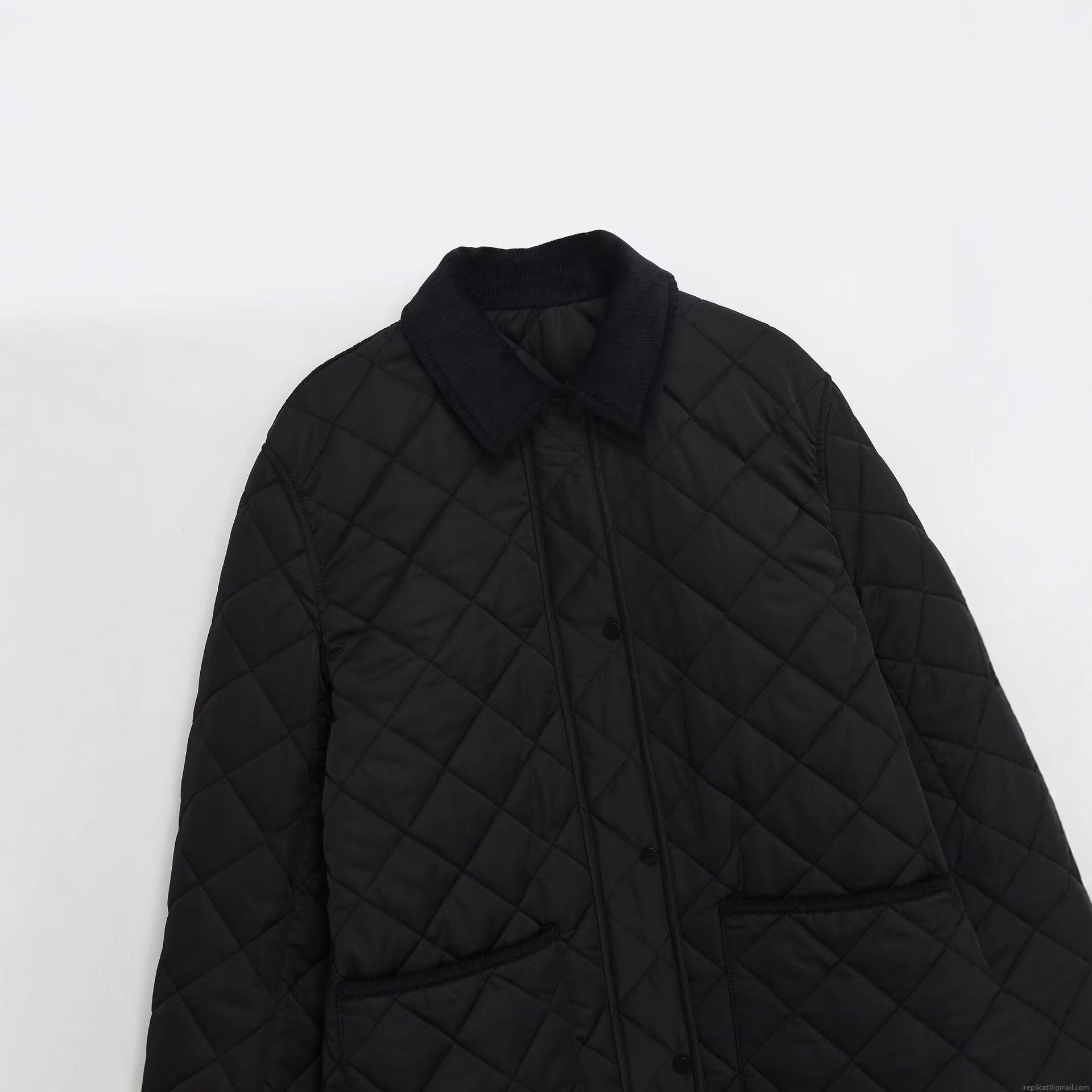 Women's Vintage Diamond Quilted Cotton Jacket Polyester Long Sleeve Lapel Coat With Large Pockets Casual Puffer Outwear For Autumn Winter