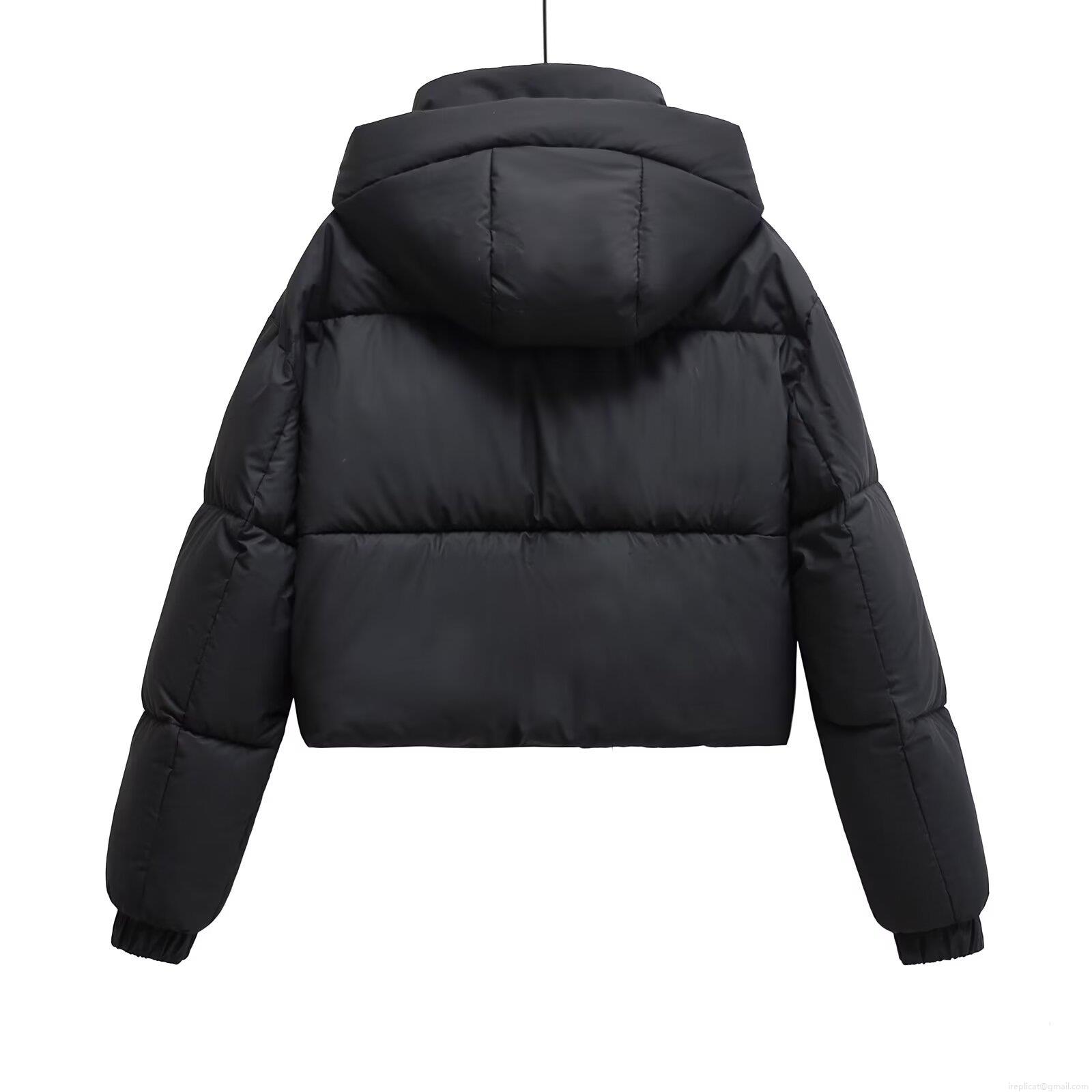 Women's Short Hooded Puffer Jacket Polyester Warm Quilted Windproof Coat For Winter Casual Ladies Solid Black Outerwear