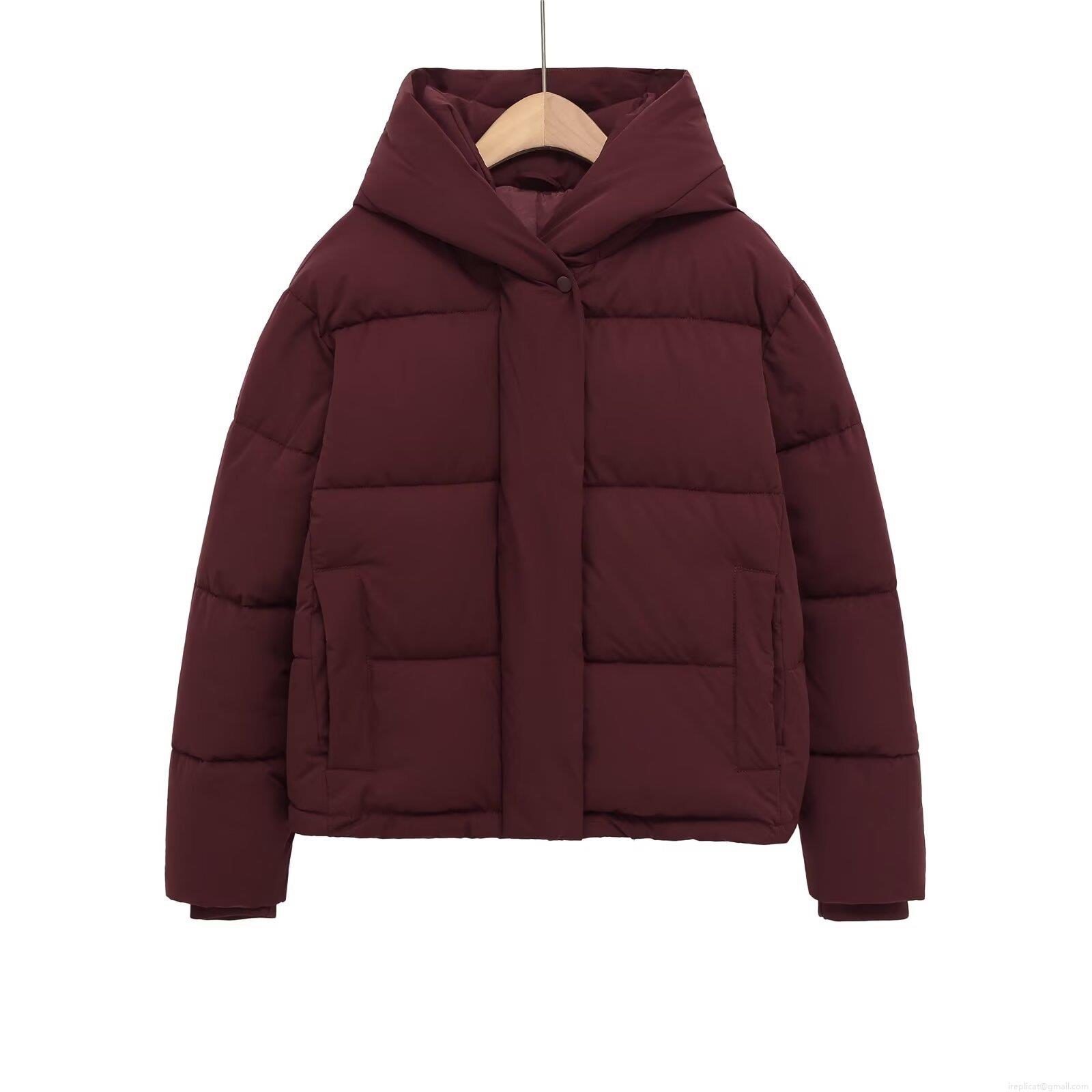 Women's Casual Hooded Puffer Jacket Short Cotton Padded Coat Winter Warm Windproof Quilted Outerwear Zipper Front Solid Color Jackets For Ladies