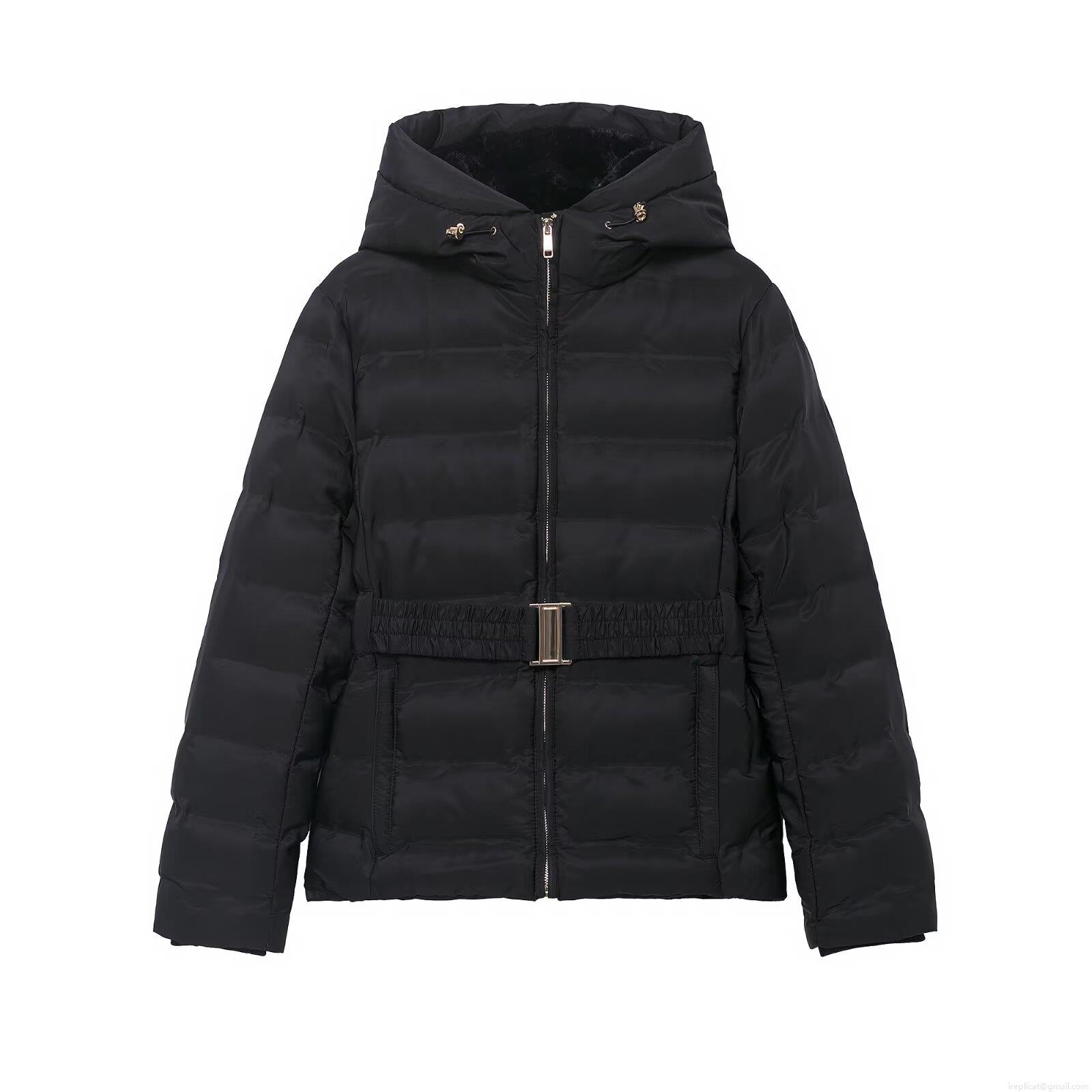 Women's Hooded Puffer Jacket Windproof Waterproof Quilted Slim Fit Belted Coat Winter Warm Casual Outerwear For Ladies
