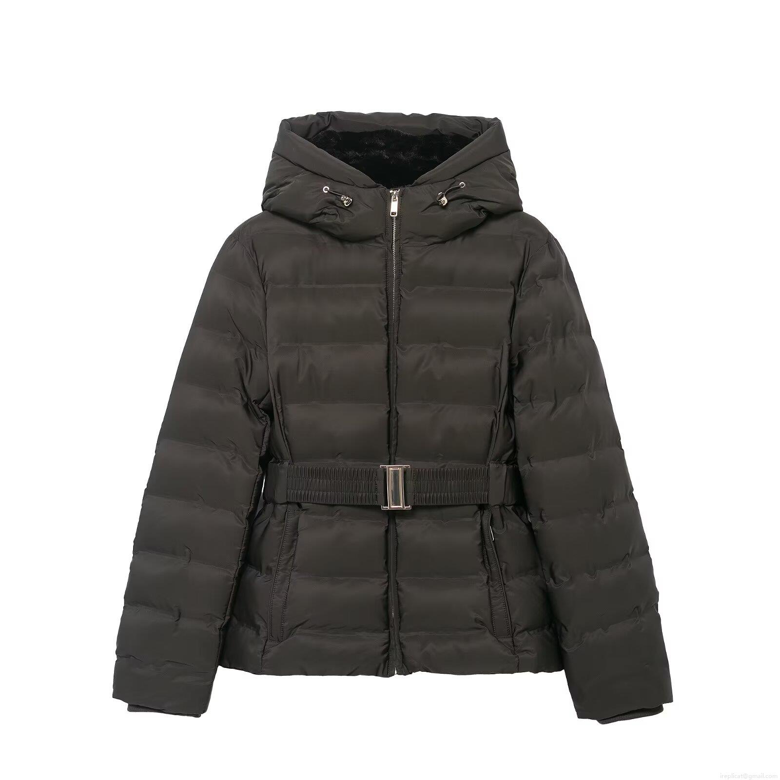 Women's Hooded Puffer Jacket Windproof Waterproof Quilted Slim Fit Belted Coat Winter Warm Casual Outerwear For Ladies