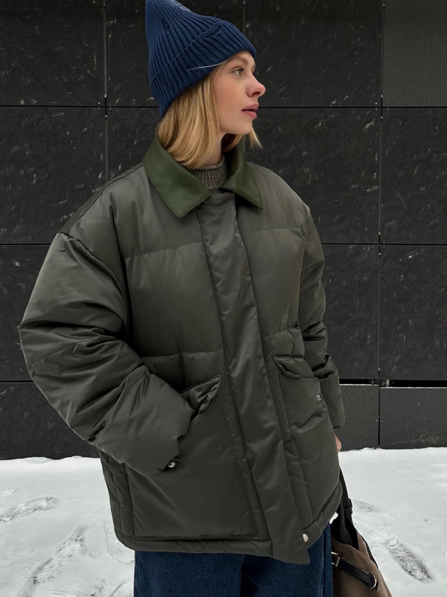 Women Winter Cotton Padded Jacket Loose Oversized Faux Leather Collar Puffer Coat Thicken Warm Streetwear Outdoor Casual Lady Outerwear