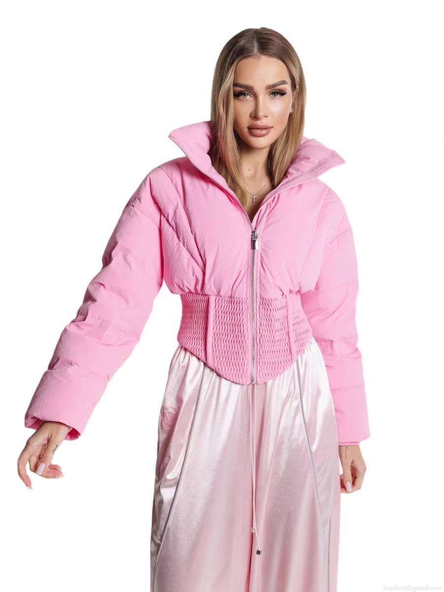Women's Slim Short Puffer Jacket Thick Cotton Padded Quilted Coat Stand Collar Smocked Waist Outerwear Casual Winter Streetwear Warm Zip Up Jacket for Women