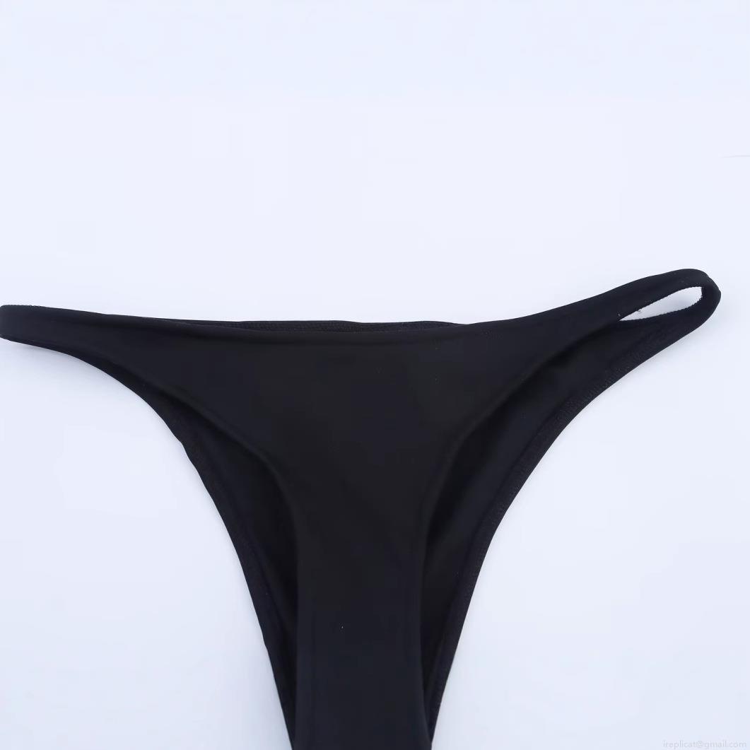 Women's Sexy Black Bikini Set Backless Camisole Top And Triangle Briefs Two Piece Set With Gold Metal Buckle Detail Polyester Swimsuit For Beach Vacation Street Style